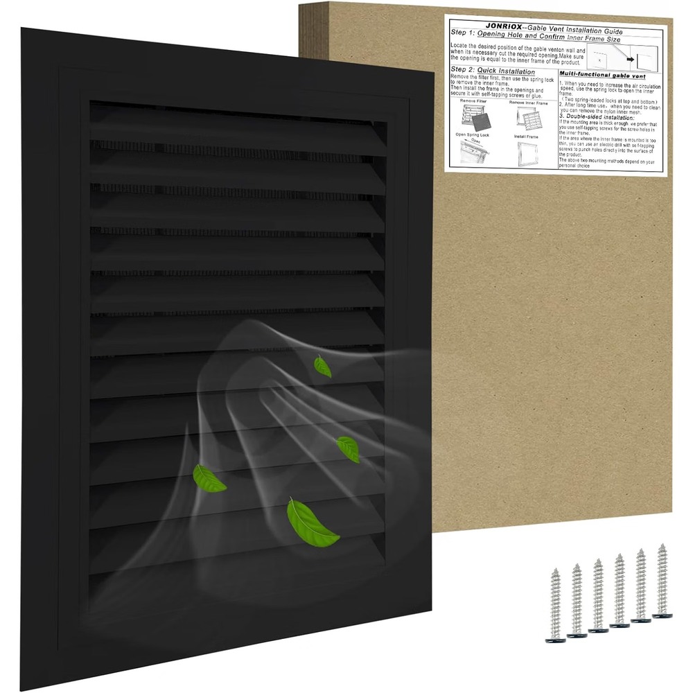 JONRIOX 16x22 Aluminum Gable Wall Vent Black Attic Shed Garage 14x20 Opening